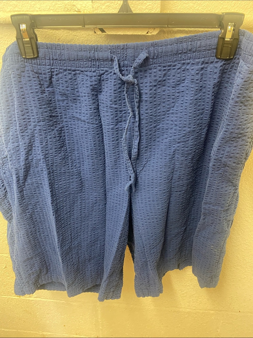 Woman Within -100% Cotyon -Navy Waffle-Texture Drawstring Shorts with pockets